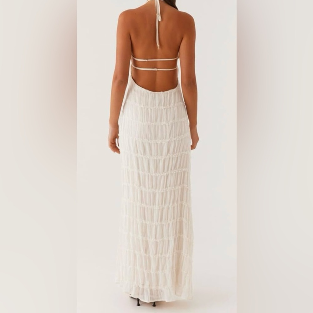 NWT Backless Dress Sleeveless Textured Halter Open Back Maxi size S - Picture 2 of 8